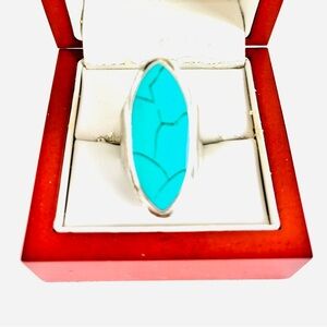 Turquoise Stone Silver Ring - Size 8